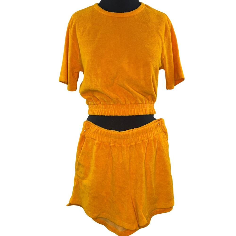 MONROW Marigold Terry Cloth Top Shorts Set Cotton 2 Pc Size S Small NWOT